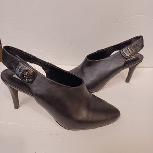 Karl Lagerfeld black leather mule heels size  7.5